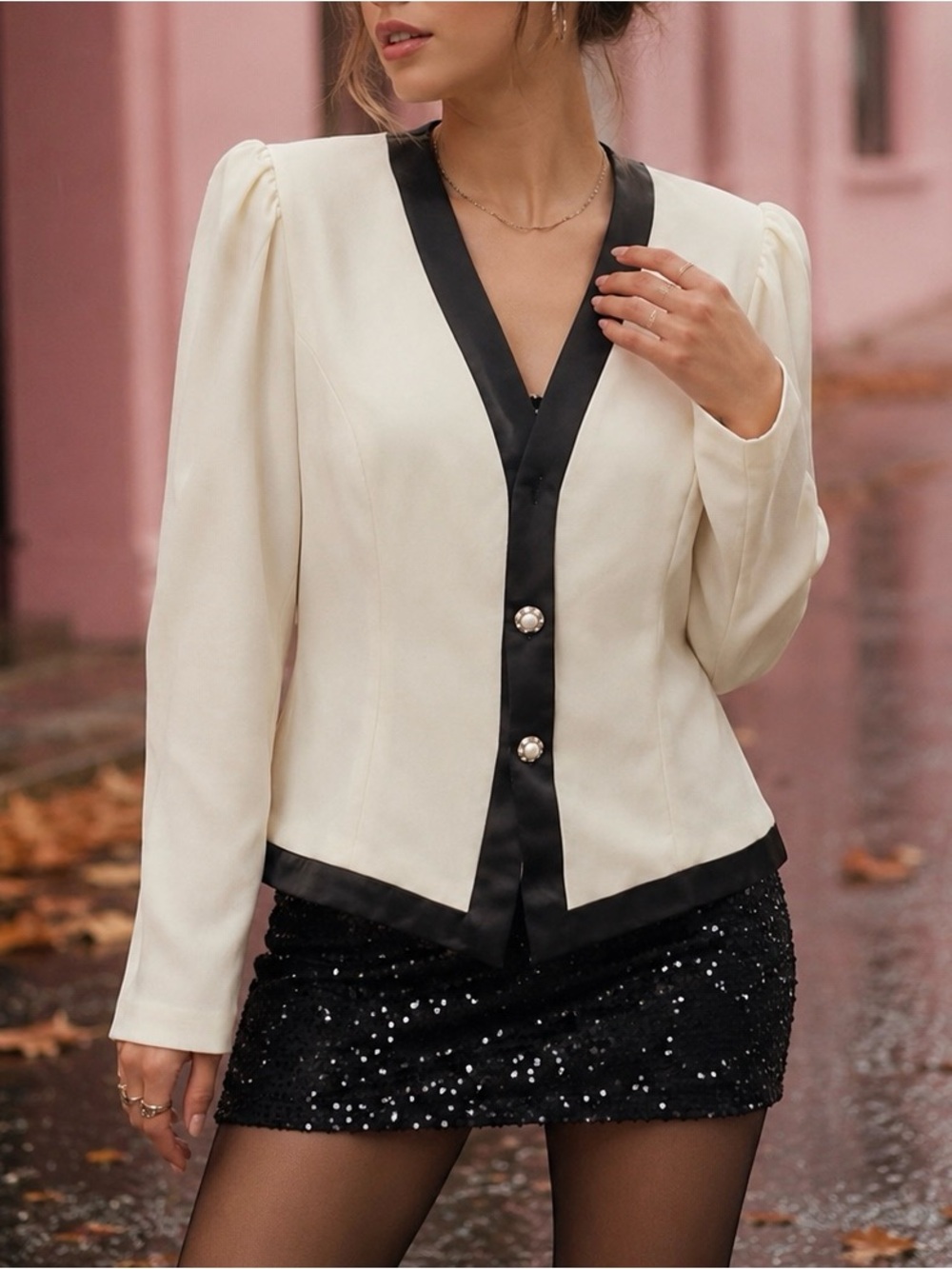 NWT VTG 80s Rimini White Puff Sleeve Blazer Jacket Black Trim Size 14